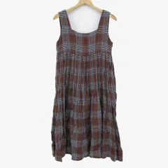 マドモアゼルノンノン ワンピース トップス ノースリーブ チェック柄 リネン混 レディース 38サイズ 茶 Mademoiselle NON NON 【中古】