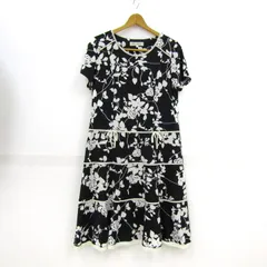 スーパービューティー ワンピース トップス 半袖 花柄 大きいサイズ Ohra Beau レディース 44サイズ 黒×白 SuperBeauty 【中古】