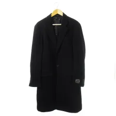 タケオキクチ TAKEO KIKUCHI チェスターコート ウール ロング シングル 柄裏地 XL 黒 ブラック /CK22 ■GY27