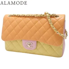 CHANEL(シャネル) マトラッセ ココマーク Wフラップ30 チェーンショルダーバッグ 2WAY ハンド 肩掛け 斜め掛け ダブルフラップ ラムスキン イエロー黄 オレンジ ピンク ゴールド金具 レディース 40802143020【中古】【アラモード】