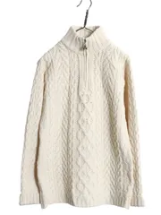 【お得なクーポン配布中!】 アイルランド製 aran crafts ハーフジップ フィッシャーマン ニット セーター レディース XS / メリノ ウール アラン ケーブル ナチュラル