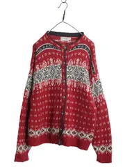 【お得なクーポン配布中!】 80s USA製 エルエルビーン ノルディック ニット カーディガン レディース XL ヴィンテージ ウール セーター バーズアイ 総柄 大きいサイズ