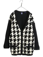 【お得なクーポン配布中!】 90s オールド ギャップ ウール デザイン ニット カーディガン レディース М 大きめ L 程 紺タグ ロング セーター 千鳥格子 前開き 重ね着