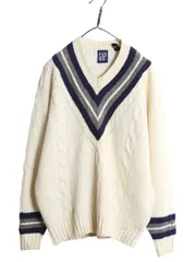 【お得なクーポン配布中!】 90s オールド ギャップ チルデン ケーブル ニット セーター メンズ М 古着 旧タグ Vネック ウール コットン シンプル トップス ナチュラル