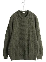 【お得なクーポン配布中!】 アイルランド製 Carraig Donn フィッシャーマン ウール ニット セーター メンズ レディース М / アラン ケーブル ローゲージ 無地 カーキ