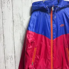 NIKE ナイキ ナイロンフードジャケット ピンク×ブルー S 刺繍ロゴ バイカラー スポーツウェア 中綿入り リブ仕様 レディース