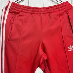 adidas アディダス トラックパンツ レッド 100 スリーストライプス トレフォイル サイドジップ ストレートシルエット