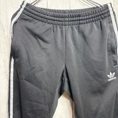 adidas アディダス トラックパンツ ジャージパンツ ブラック M スリーストライプス トレフォイル リブ仕様 パキスタン製