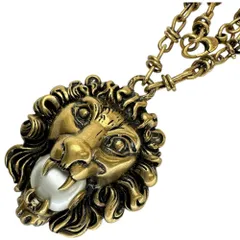 【GUCCI/グッチ】ライオンヘッド ライオンモチーフ ロング フェイクパール16mm ネックレス GP 127.9g 87.5cm ユニセックス 【中古】【真子質店】【GD】