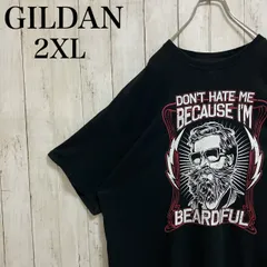 GILDAN  Tシャツ 半袖 ビッグシルエット プリント メンズ 2XL 古着 ブラック 黒 アメカジ 髭 ヒゲ イラスト