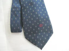 美品☆Gucci　グッチ　ネクタイ　剣先約8.5㎝　ネイビー系　シルク１００％　GGマーク