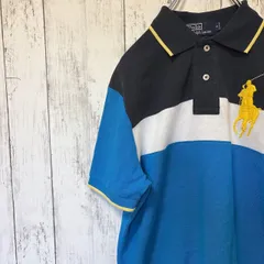 Polo Ralph Lauren ビッグポニー ポロシャツ メンズ S ネイビー×ブルー×ホワイト トリコロール 鹿の子