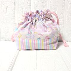 ハンドメイドお弁当袋☆ピンクゆめかわユニコーン×カラフルストライプ