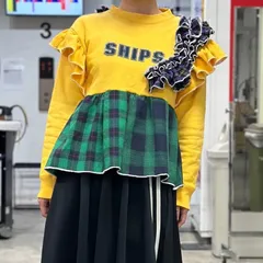 古着リメイク　トレーナー　チェック　フリル　イエロー　グリーン　パープルのサムネイル