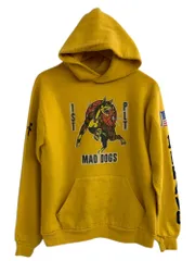 RUSSELL ATHLETIC (ラッセルアスレティック) プリントスエットパーカー USA製 80S 90S 袖ワッペン 星条旗 両面 古着 ビンテージ MAD DOGS M イエロー メンズ/004