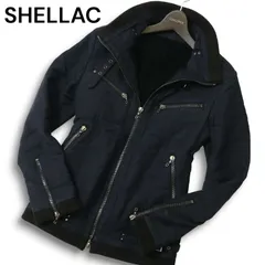 SHELLAC シェラック 裏ボア 中綿★ スタンドカラー ライダース ブルゾン ジャケット Sz.46 メンズ 紺 ネイビー 日本製のサムネイル