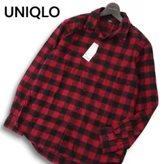【新品 未使用】 UNIQLO ユニクロ 秋冬 ネル★ 長袖 チェック フランネル シャツ Sz.M メンズ 赤