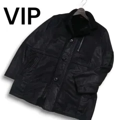 VIP PLAYBOY COLLECTION プレイボーイ 秋冬★ ボア フェイク ムートン コート ジャケット Sz.L　メンズ 黒のサムネイル