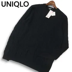 【新品 未使用】 UNIQLO ユニクロ ウール ブレンド ケーブル クルーネック ニット セーター Sz.XL　メンズ 黒 大きいサイズ