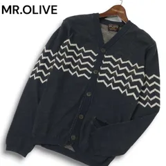 MR.OLIVE ミスターオリーブ ジグザグ柄★ コットン カーディガン ニット 羽織り Sz.M メンズ 灰 グレー 日本製のサムネイル