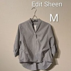 【300円OFF🎉3/8まで！】  ブラウス  Edit Sheen ストライプ ブラウス スキッパーシャツ スーツ オフィスカジュアル レディース　WOMEN 女性 仕事着  バックボタン 7分袖 重ね着 通年 オフィス デート お出かけ  私服 通勤