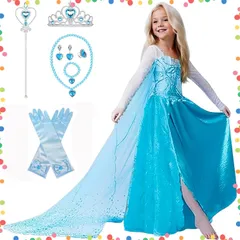 【特価セール】ハートのティアラ 魔法のステッキ (プリンセスドレス ・アイスブルー 手袋 豪華7点セット ドレス ドレス ネックレス アナ雪エルサ コスチューム リング エルサ プリンセス 用 イヤリング） 子供 [YITING]