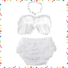 【特価商品】3点セット! 天使コスチューム 百日祝いセット ニューボーンフォト 衣装 ニューボーンフォト [KAWAJP] 赤ちゃん 羽 オムツカバーセット