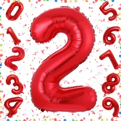 【特価セール】男の子 飾り付け 女の子 ハッピーバースデー ナンバー2 ギフト 40インチ 記念日 誕生日 お祝い アルミ風船 パーティー レッド 結婚式 数字バルーン 披露宴 Exgox