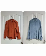 シークレットラベル スカイ 光沢 ブラウス + ニューライト オレンジ アシンメトリー ブラウス まとめ 2着