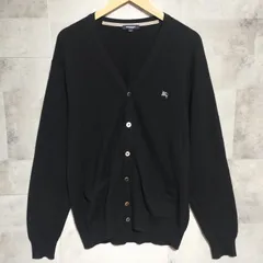 【美品】BURBERRY LONDON　ウール カシミヤ カーディガン　LLサイズ XL　ブラック　シェルボタン　ロゴ刺繍　薄手　羊毛　バーバリロンドン