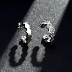 2点 セット ハニカム 構造 CZダイヤ リング イヤーカフス＊シルバー＊