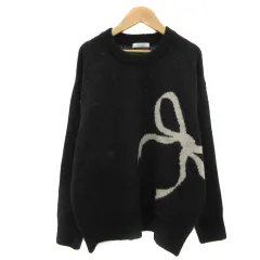 フリークスストア FREAKS STORE ニット セーター 長袖 ラウンドネック リボンモチーフ F 黒 ブラック ライトベージュ /YS26