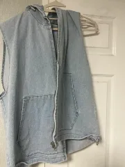 ライトブルー ノースリーブ フード ベスト ヴィンテージ