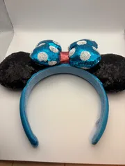 ミニーマウス風カチューシャ 青と黒のドット