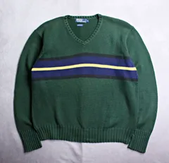 【Polo by Ralph Lauren】90s ラルフローレン コットンニット セーター Vネック ポニー無し