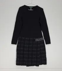 AI 95% ラルフローレン レディース 85 ニットワンピース 春 秋 ブラック 64854