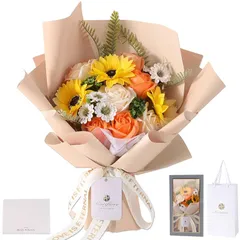 Fiorifiore ソープフラワー ひまわり 花束 母の日 ギフト 人気 プレゼント 父の日 誕生日 造花 ひな菊 バラ 女性 卒業式 退職 送別 インテリア (Candice) 0
