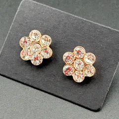 【新品】【ネコポス】アクセサリー ピアス ピンクゴールド スタッド 花 ラインストーン 大きめ シンプル キレイ ワンポイント◆