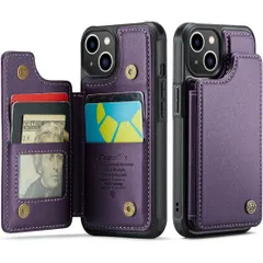 ★iPhone13 ケース カード収納 背面ケース手帳型 13手帳 iphone13 case 高級 PU革 スタンド機能 耐衝撃 滑り防止 携帯カバー アイフォン 13ケース 全面保護 手触りが良い 人気 上質 6.1インチ対応（パープル）