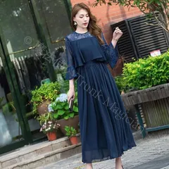 特価花柄レース プリーツ ロングドレス ブラック ネイビー ブルーグレー 結婚式 披露宴 二次会 お呼ばれ 演奏会 フォーマル パーティ ゆったり CCLTZH1113P540