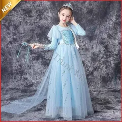 エルサ ドレス子供ドレスお姫様 アナエルサ 風プリンセスドレス長袖 プリンセス 女王 風雪 風ドレス フローズンワンピース CCLTZH1113P521