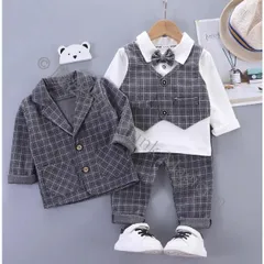値下げスーツ 男の子 フォーマルスーツ 3点セット 赤ちゃん ベビー 子供スーツ 入園式 卒園式 幼児 初節句 お宮参り 発表会 フォーマル チェック柄 CCLTZH1113P429