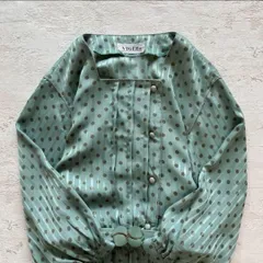 昭和レトロ　水玉ドット柄　セットアップ　ウエストベルト付き　グリーン　b1