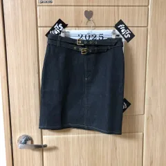 ブラックデニム ベルト スカート