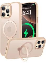 ★iPhone 15 Pro 用保護ケース magsafe対応 ワイヤレス充電 磁気リング マグネット搭載 定点360度回転スタンド付き 耐衝撃 耐久性 黄ばみ防 滑り止め 落下保護 傷防止 携帯ケース  (ゴールド, iPhone 15 Pro 用)