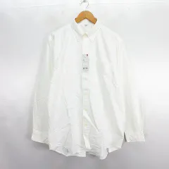 ユニクロ UNIQLO シャツ オックスフォード 長袖 ボタンダウン 胸ポケット コットン XL オフホワイト ※EKM