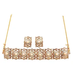 Touchstone インディアン ボリウッド ゴージャス 複雑な職人技 ムガール ホワイト カラフル ラインストーン クリスタル ウェディング デザイナー ジュエリー チョーカー ネックレス セット ゴールドとシルバートーン 女性用, 金属 1