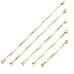 [Jstyle] 5本 アジャスター チェーン ネックレス 延長 チェーン パーツ ネックレス ステンレス製 5cm 8cm 10cm 12.7cm 15cm 長さ 調整 チェーン アジャスター プラチナ ゴールド ブラック チェーン 延長 0