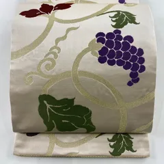 【美品】 袋帯 名品 関西仕立て 葡萄唐草 金糸 ピンクベージュ 六通 正絹 【中古】