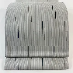 袋帯 名品 百綴れ 縞 幾何学 灰色 六通 正絹 【中古】